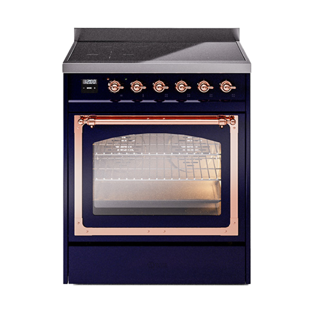 ILVE UNI304NMPMBP Nostalgie II Noblesse 30 inch Induction Range (Triple Glass Door, Midnight Blue, Copper)