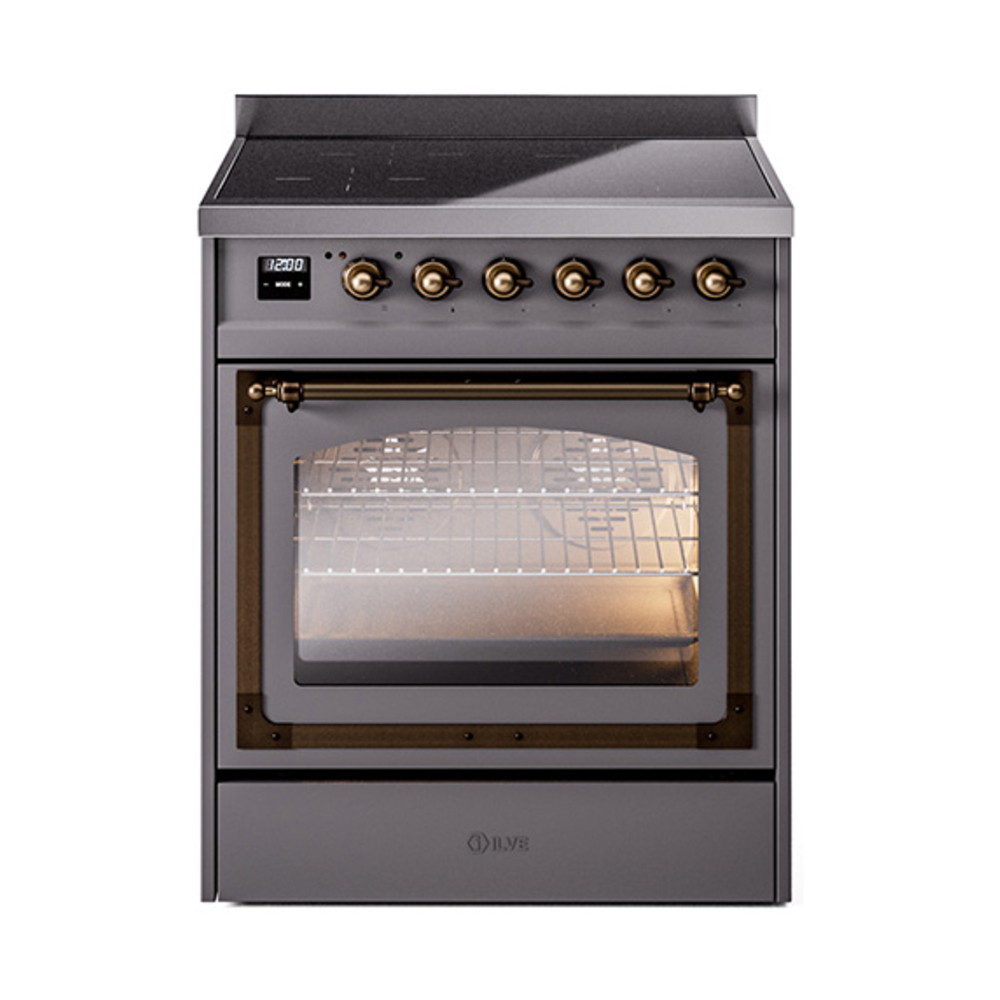 ILVE UNI304NMPMGB Nostalgie II Noblesse 30 inch Induction Range (Triple Glass Door, Graphite Matte, Burnished)