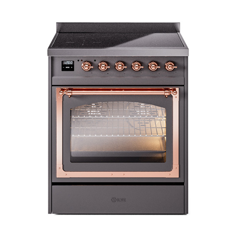 ILVE UNI304NMPMGP Nostalgie II Noblesse 30 inch Induction Range (Triple Glass Door, Graphite Matte, Copper)