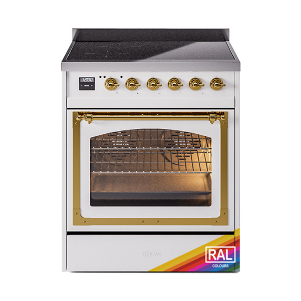 ILVE UNI304NMPRAG Nostalgie II Noblesse 30 inch Induction Range (Triple Glass Door, RAL, Brass)
