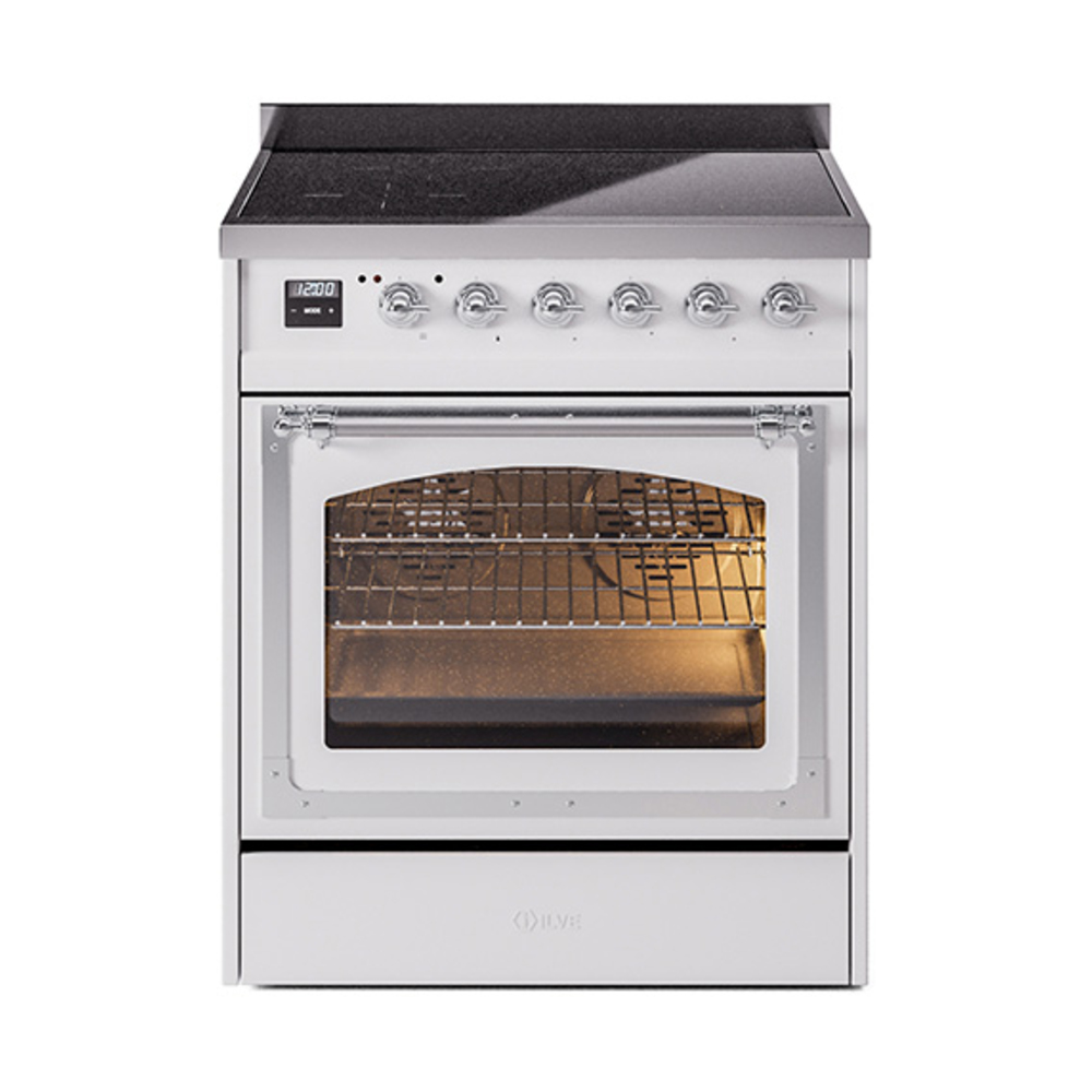 ILVE UNI304NMPWHC Nostalgie II Noblesse 30 inch Induction Range (Triple Glass Door, White, Chrome)