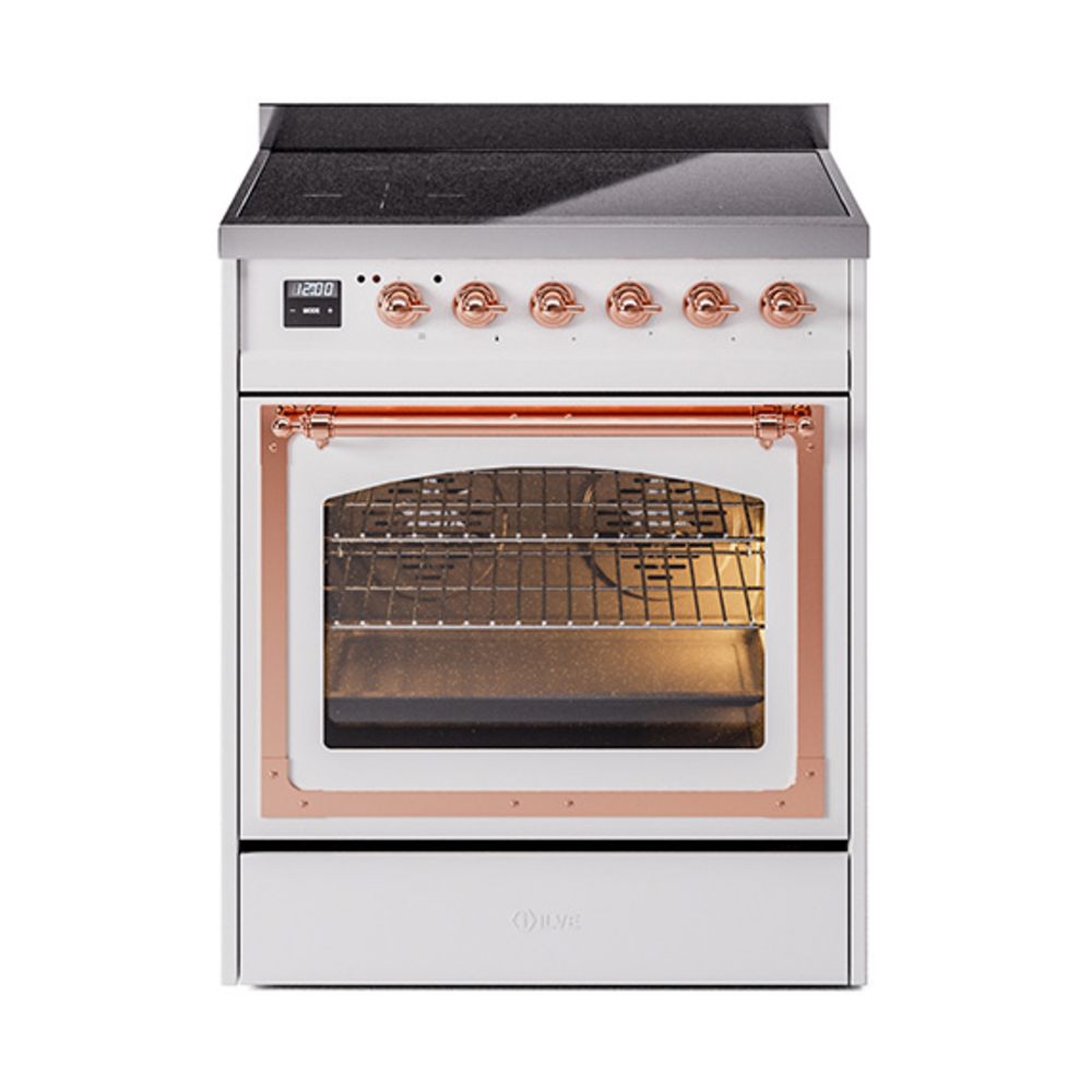 ILVE UNI304NMPWHP Nostalgie II Noblesse 30 inch Induction Range (Triple Glass Door, White, Copper)