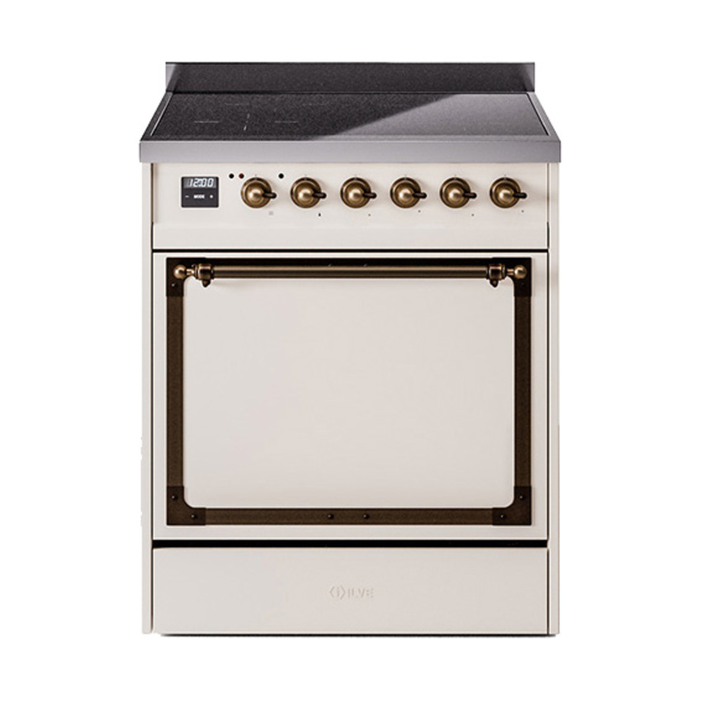 ILVE UNI304QNMPAWB Nostalgie II Noblesse 30 inch Induction Range (Solid Door, Antique White, Burnished)