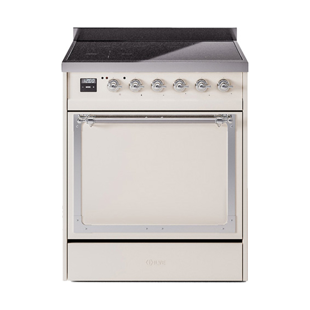 ILVE UNI304QNMPAWC Nostalgie II Noblesse 30 inch Induction Range (Solid Door, Antique White, Chrome)