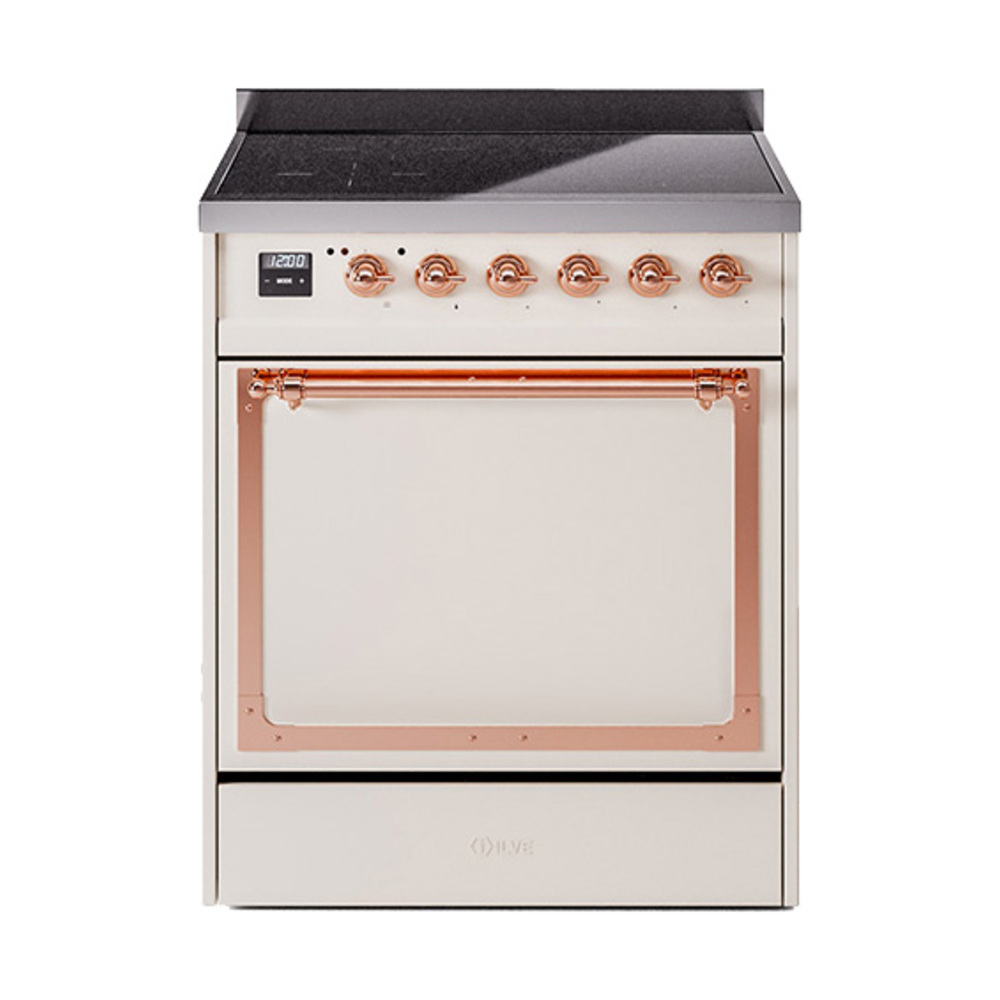 ILVE UNI304QNMPAWP Nostalgie II Noblesse 30 inch Induction Range (Solid Door, Antique White, Copper)