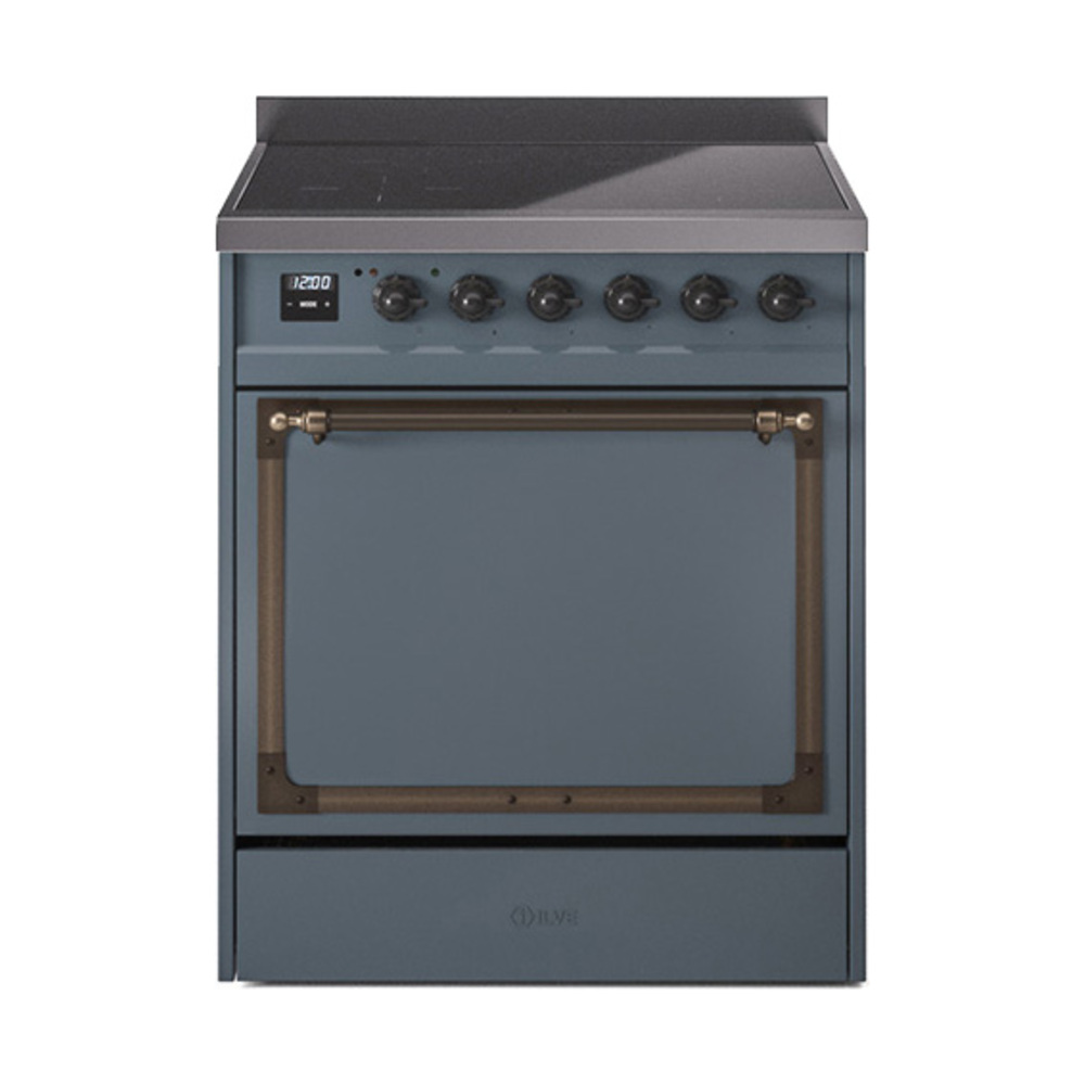 ILVE UNI304QNMPBGB Nostalgie II Noblesse 30 inch Induction Range (Solid Door, Blue Grey, Burnished)