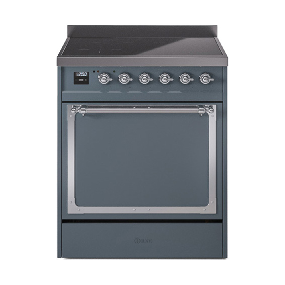 ILVE UNI304QNMPBGC Nostalgie II Noblesse 30 inch Induction Range (Solid Door, Blue Grey, Chrome)