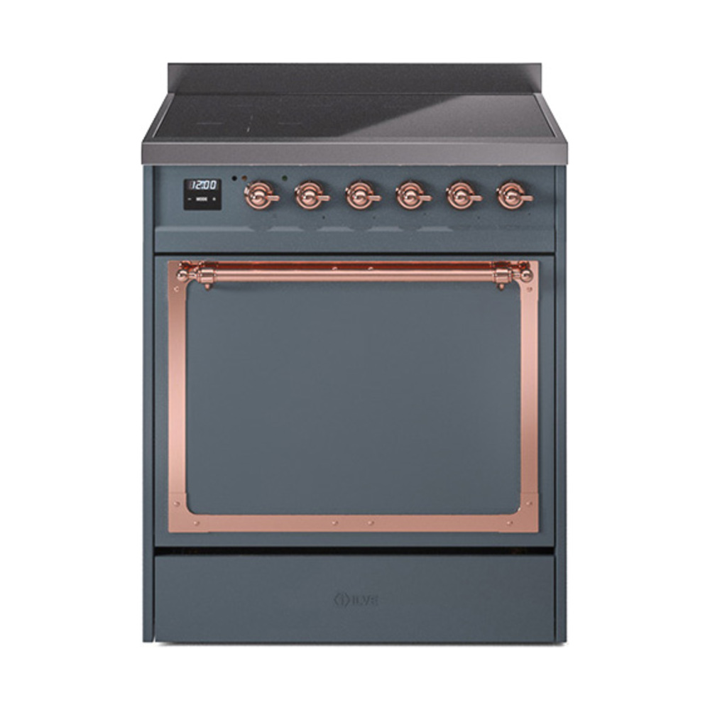 ILVE UNI304QNMPBGP Nostalgie II Noblesse 30 inch Induction Range (Solid Door, Blue Grey, Copper)