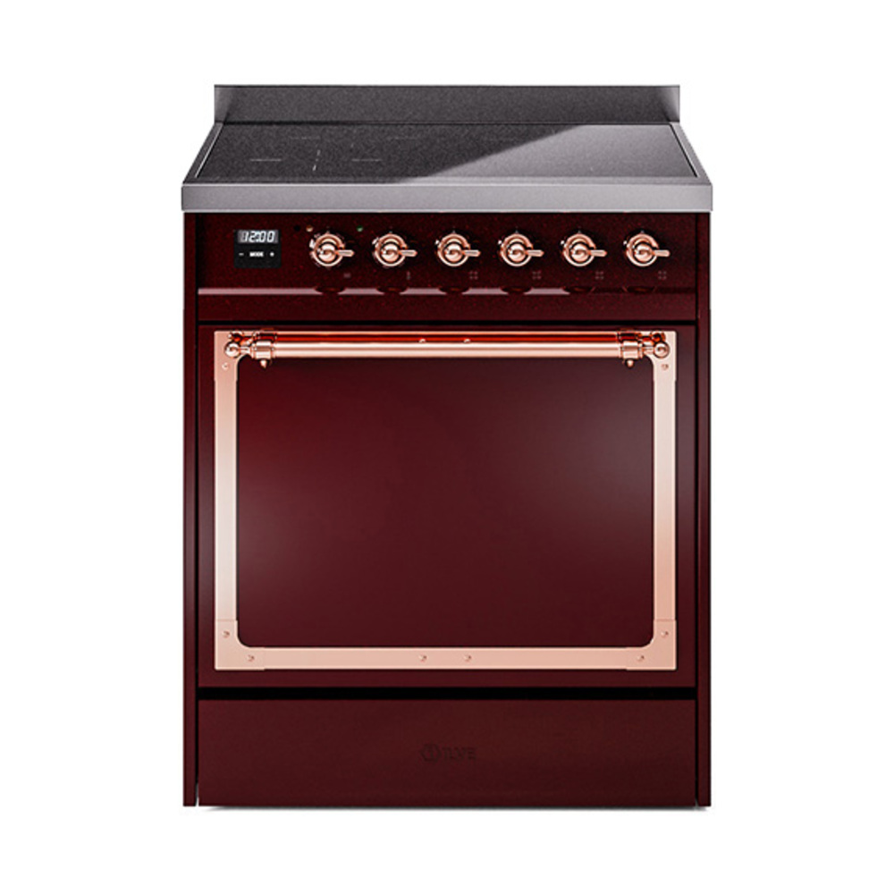 ILVE UNI304QNMPBUP Nostalgie II Noblesse 30 inch Induction Range (Solid Door, Burgundy, Copper)