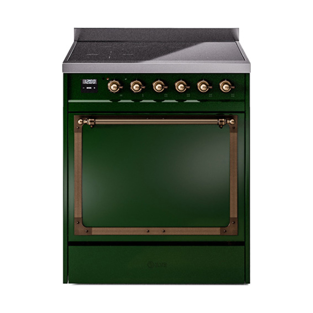 ILVE UNI304QNMPEGB Nostalgie II Noblesse 30 inch Induction Range (Solid Door, Emerald Green, Burnished)
