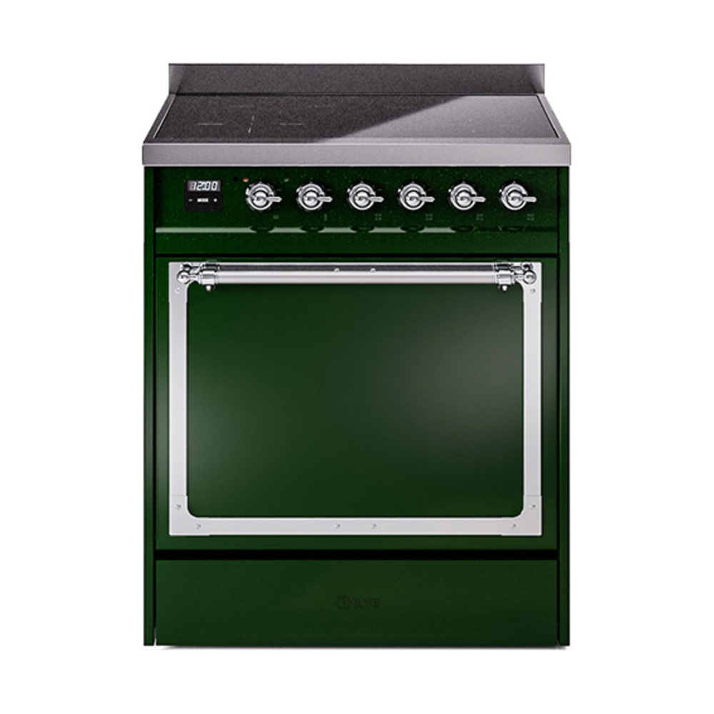 ILVE UNI304QNMPEGC Nostalgie II Noblesse 30 inch Induction Range (Solid Door, Emerald Green, Chrome)