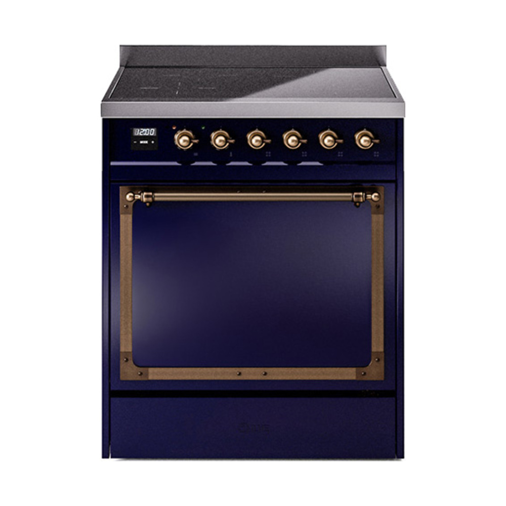 ILVE UNI304QNMPMBB Nostalgie II Noblesse 30 inch Induction Range (Solid Door, Midnight Blue, Burnished)