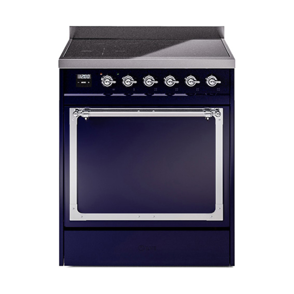 ILVE UNI304QNMPMBC Nostalgie II Noblesse 30 inch Induction Range (Solid Door, Midnight Blue, Chrome)