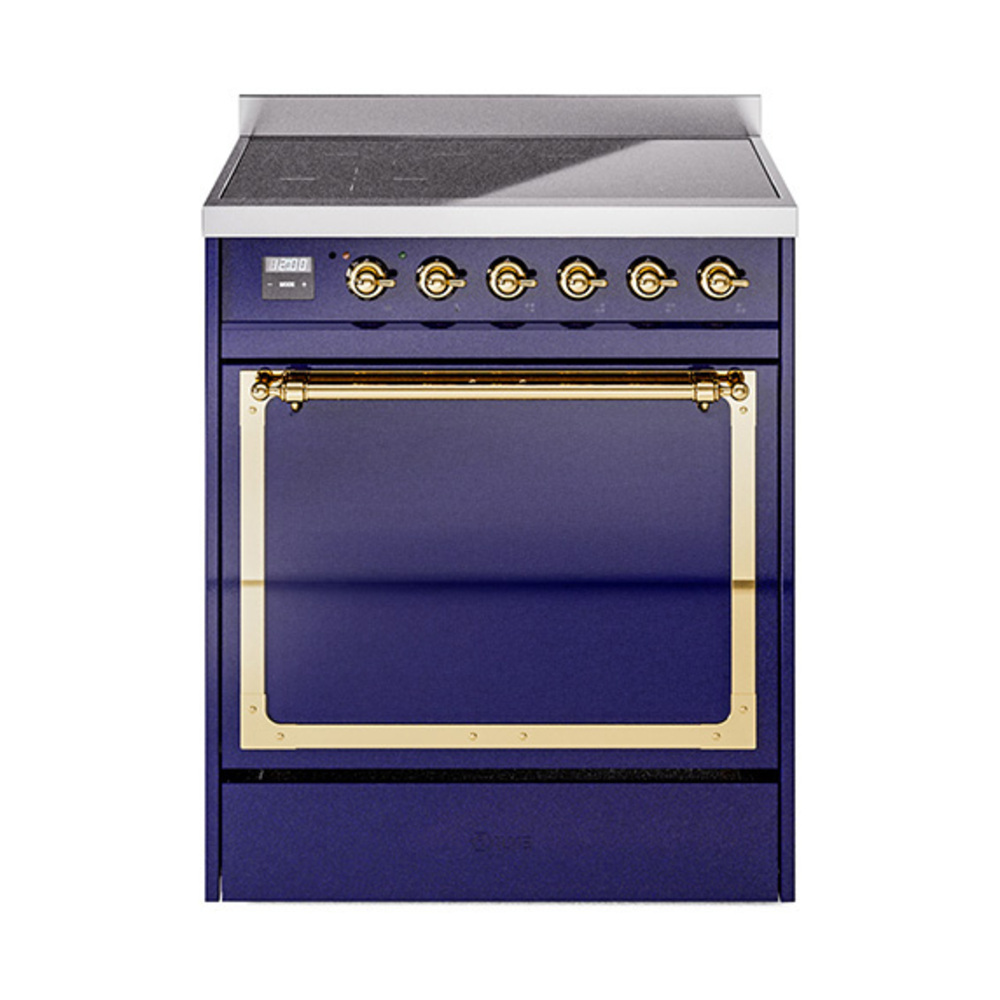 ILVE UNI304QNMPMBG Nostalgie II Noblesse 30 inch Induction Range (Solid Door, Midnight Blue, Brass)