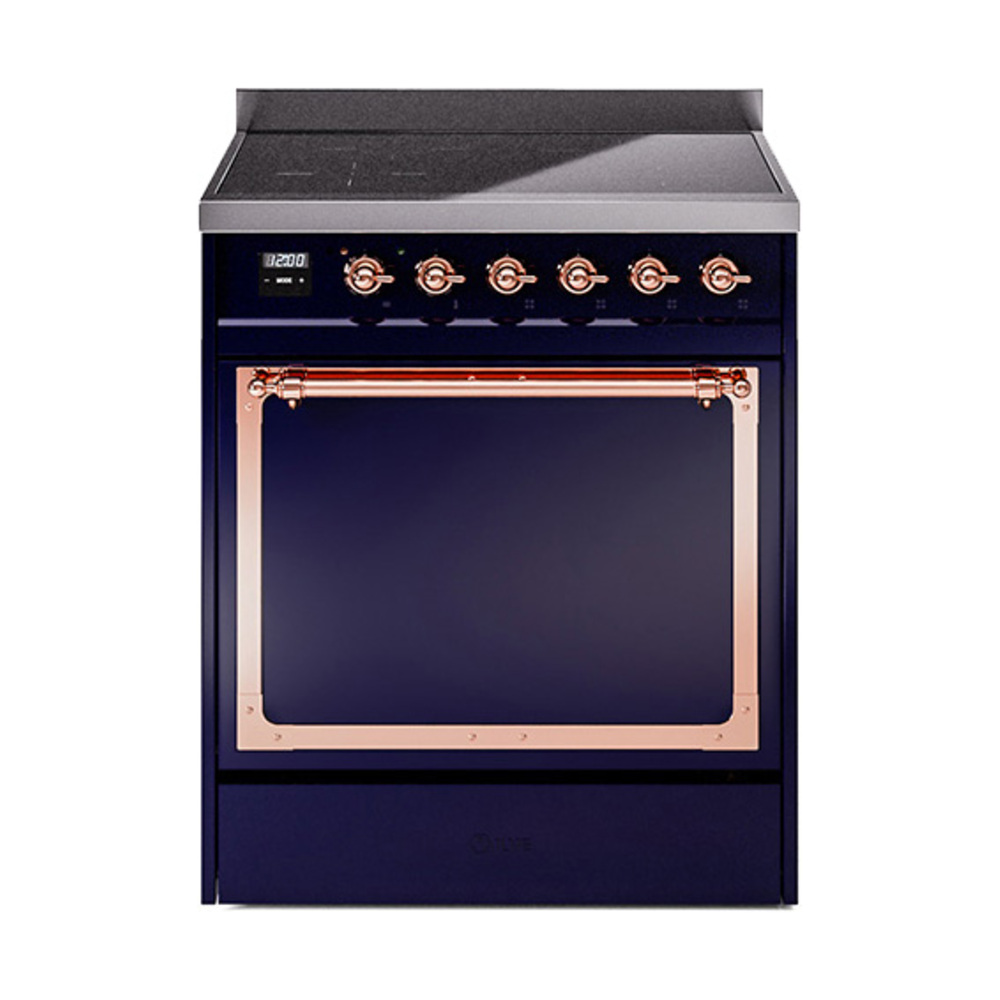 ILVE UNI304QNMPMBP Nostalgie II Noblesse 30 inch Induction Range (Solid Door, Midnight Blue, Copper)