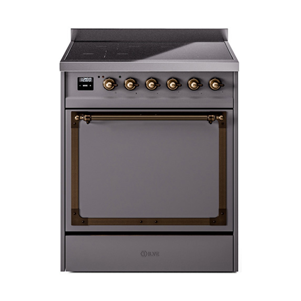 ILVE UNI304QNMPMGB Nostalgie II Noblesse 30 inch Induction Range (Solid Door, Graphite Matte, Burnished)