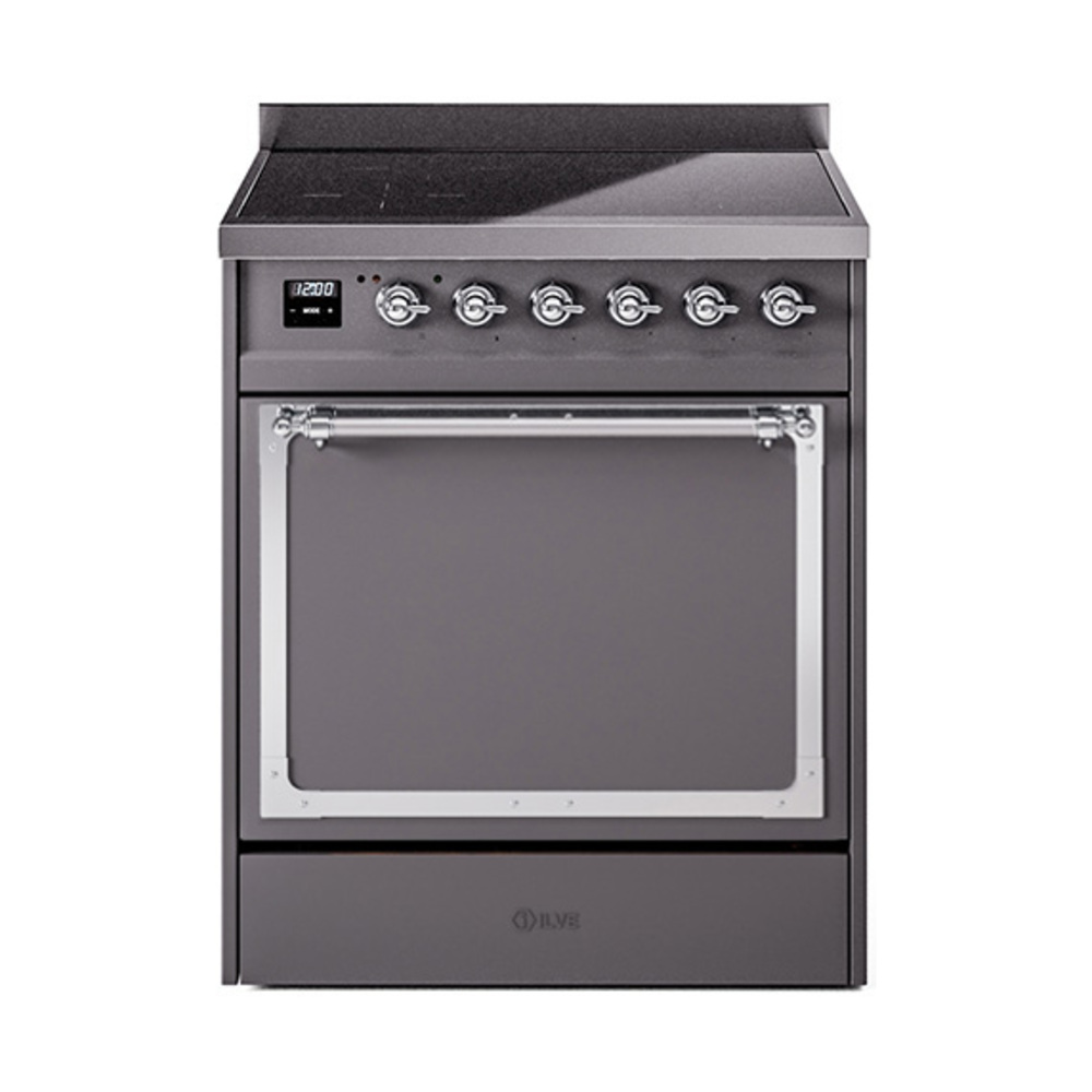 ILVE UNI304QNMPMGC Nostalgie II Noblesse 30 inch Induction Range (Solid Door, Graphite Matte, Chrome)