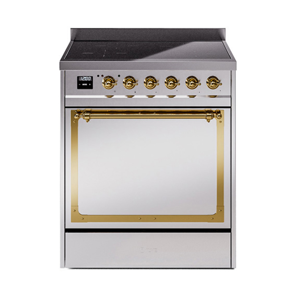 ILVE UNI304QNMPSSG Nostalgie II Noblesse 30 inch Induction Range (Solid Door, Stainless Steel, Brass)