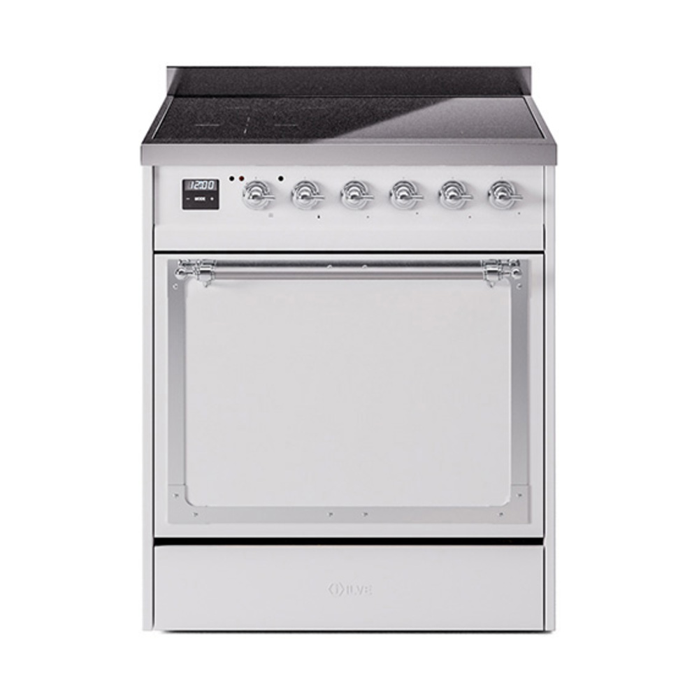 ILVE UNI304QNMPWHC Nostalgie II Noblesse 30 inch Induction Range (Solid Door, White, Chrome)