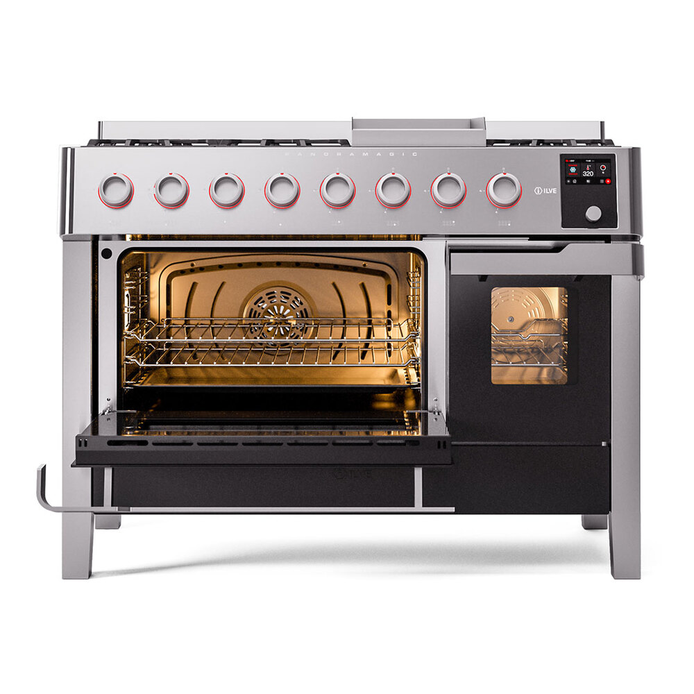ILVE UPM12FDS3SSLP Panoramagic 48" Dual Fuel Range, main oven door opened