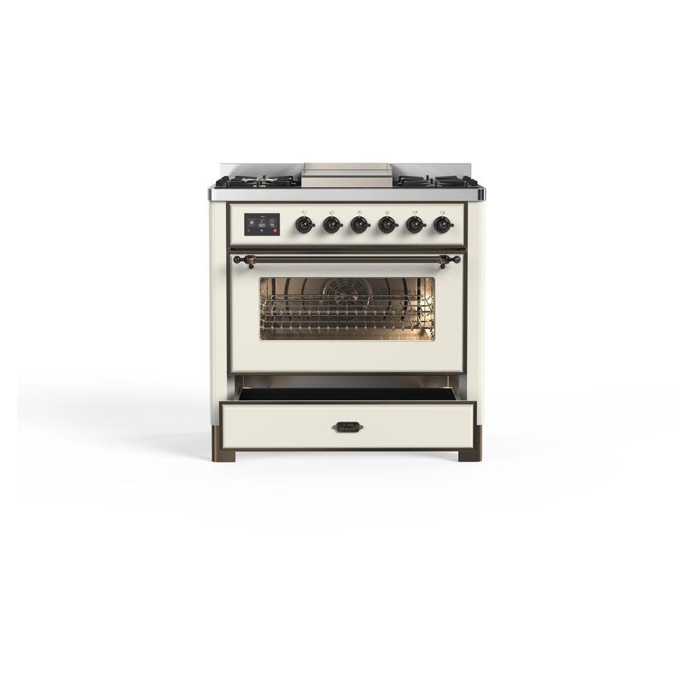 ILVE_UM09FDNS3AWBLP_Majestic_II_36"_Dual_Fuel_Range_drawer-opened