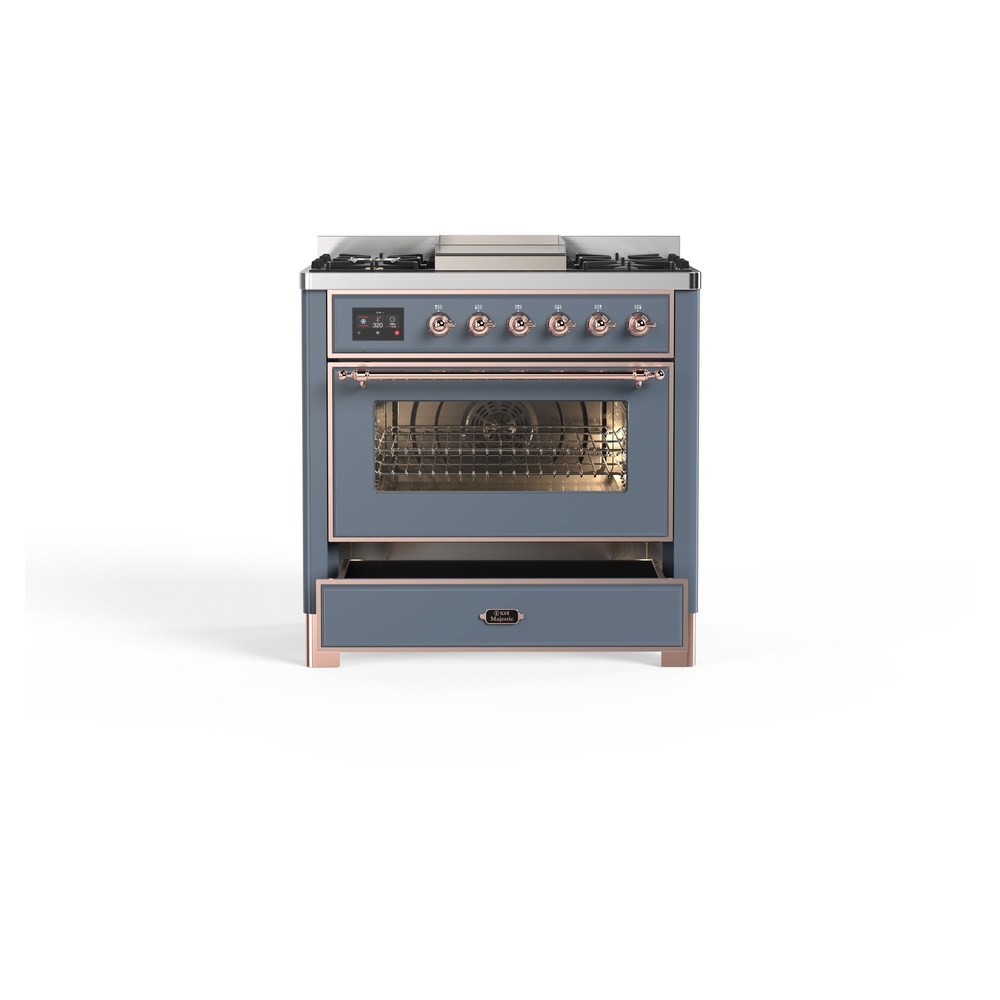 ILVE_UM09FDNS3BGP_Majestic_II_36"_Dual_Fuel_Range_drawer_opened