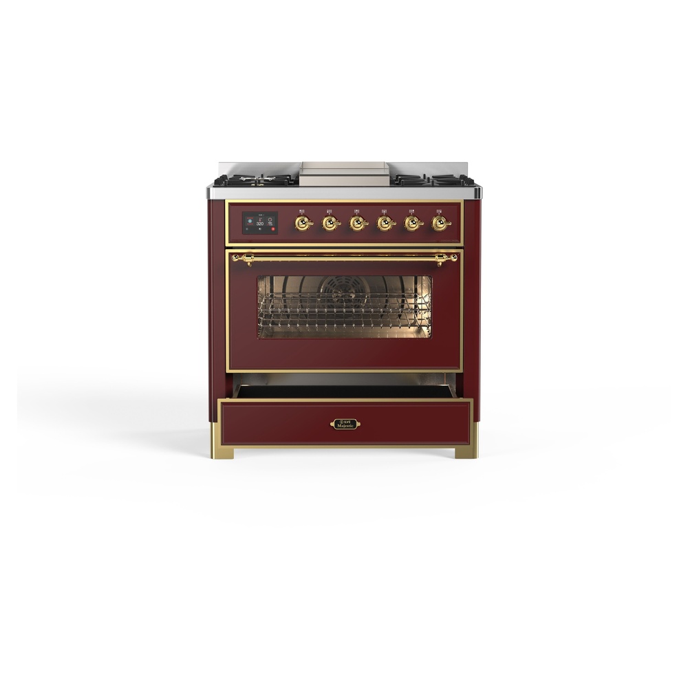 ILVE_UM09FDNS3BUGLP_Majestic_II_36"_Dual_Fuel_Range_drawer_opened