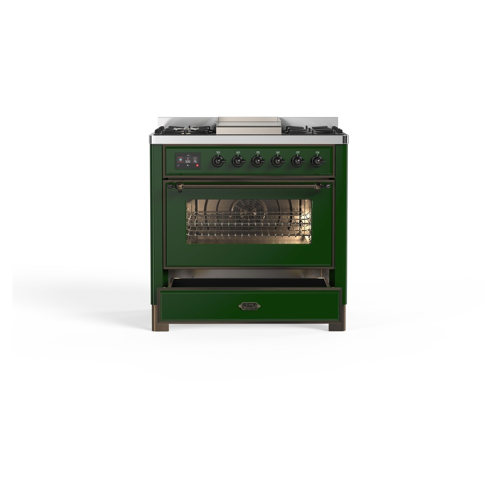 ILVE_UM09FDNS3EGBLP_Majestic_II_36"_Dual_Fuel_Range_drawer-opened