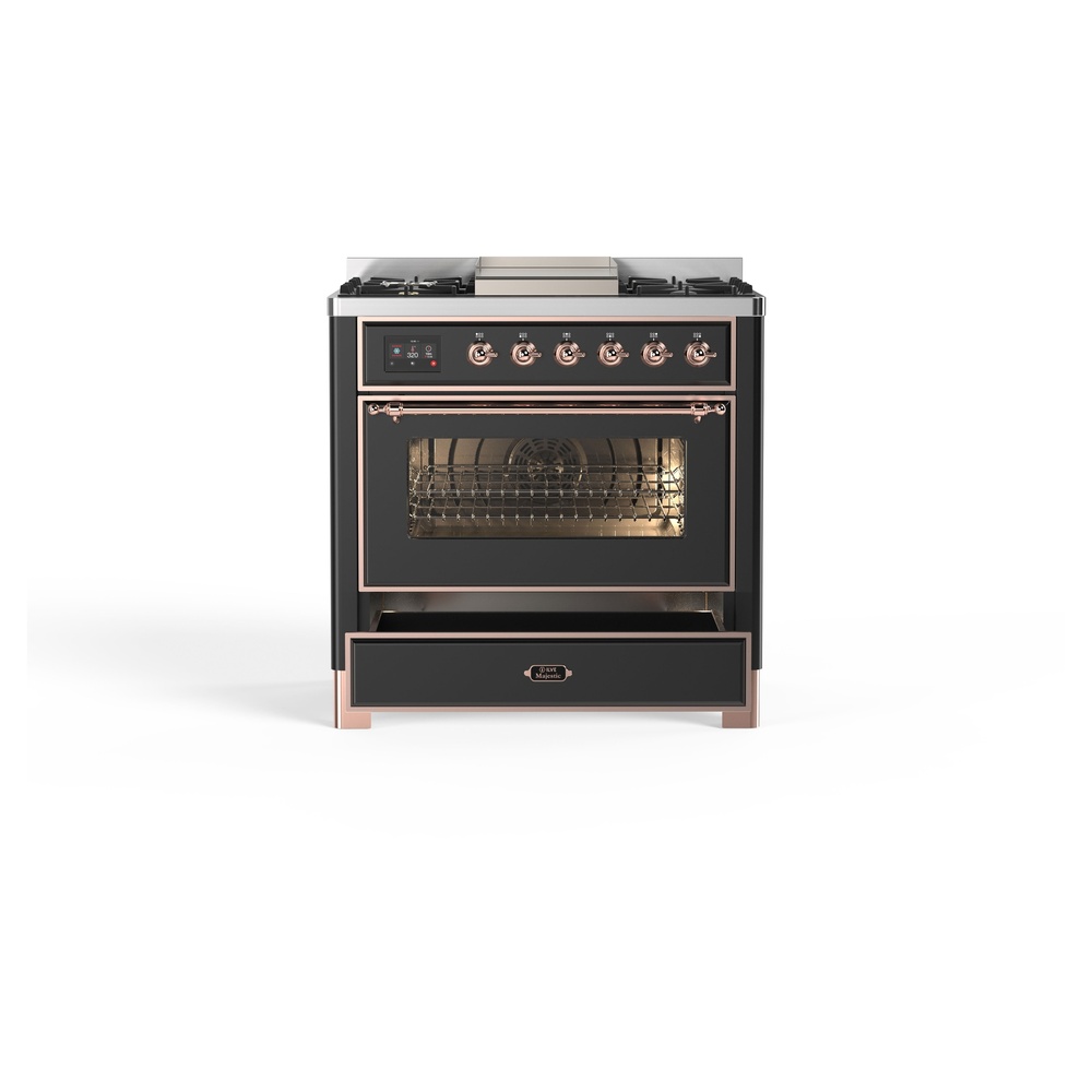 ILVE_UM09FDNS3MGPLP_Majestic_II_36"_Dual_Fuel_Range_drawer-opened