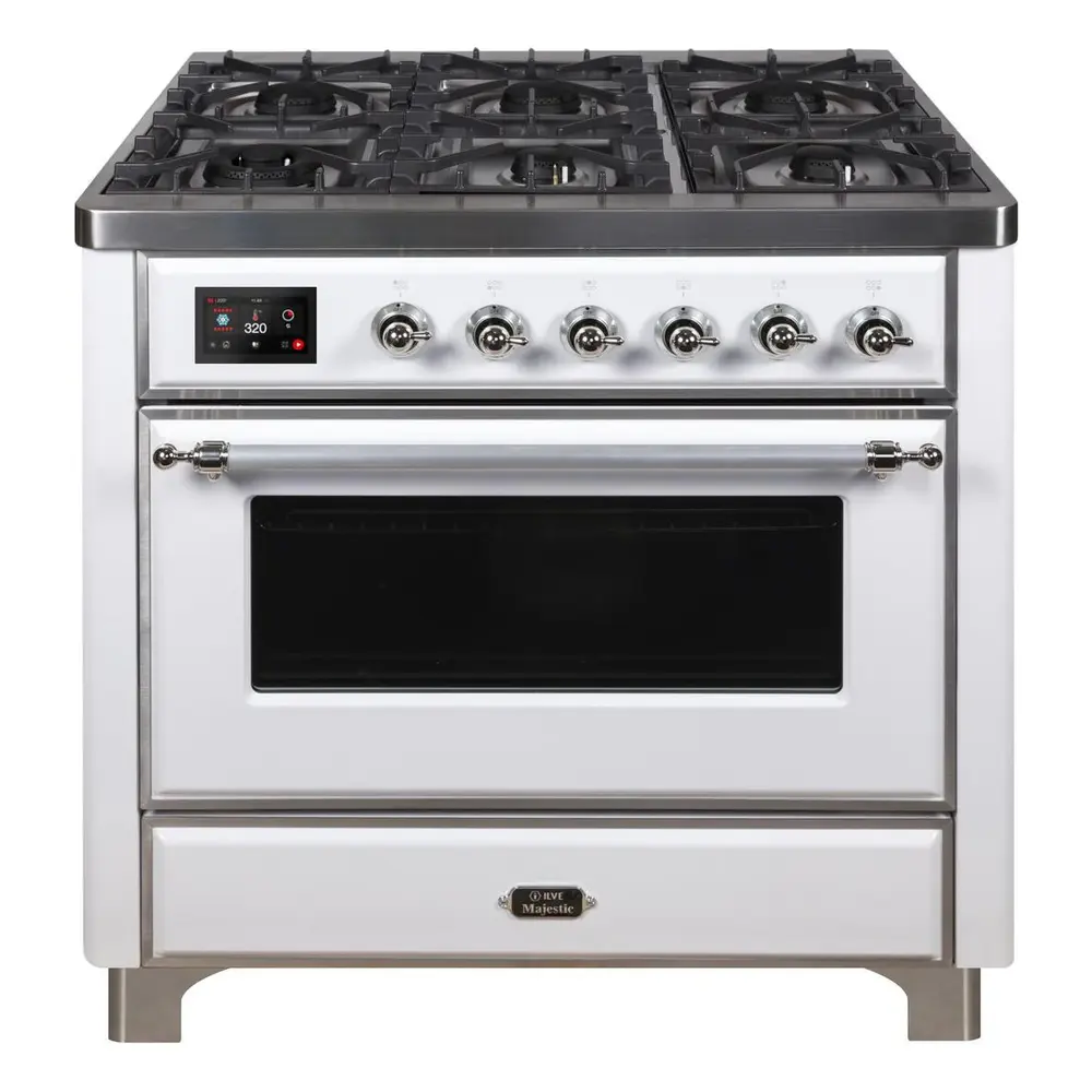 ILVE_UM09FDNS3WHCLP_Majestic_II_36"_Dual_Fuel_Range_front_angle