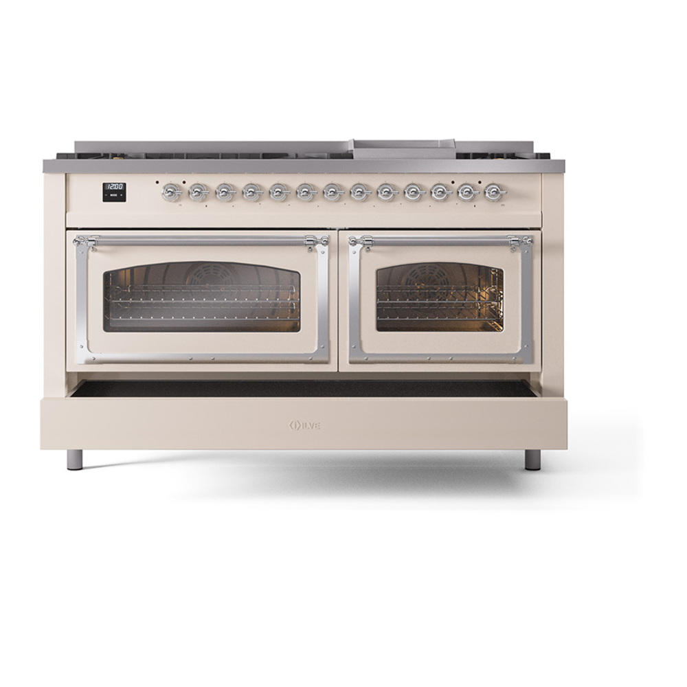 ILVE_UN60FNMPAWCLP_Nostalgie_II_60"_Dual_Fuel_Range_drawer_opened