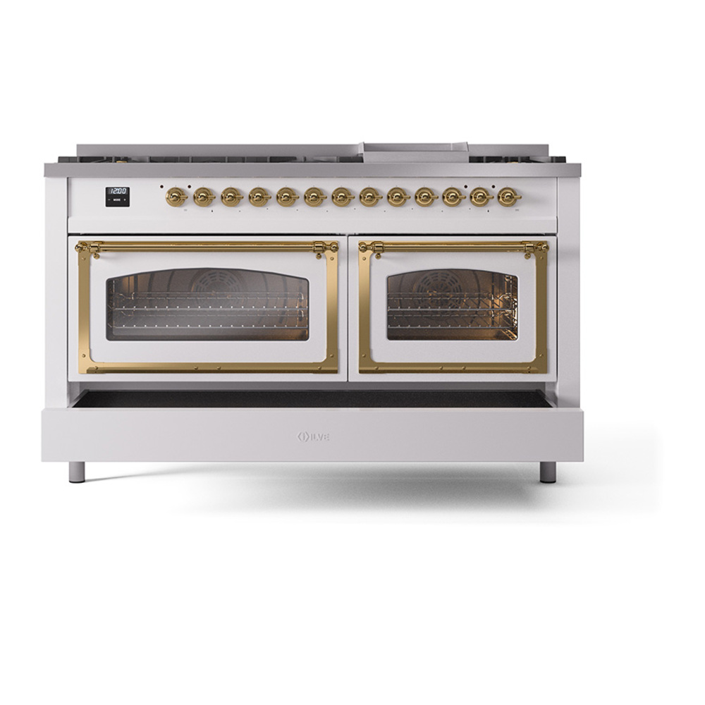 ILVE_UN60FNMPWHG_Nostalgie_II_60"_Dual_Fuel_Range_drawer_opened