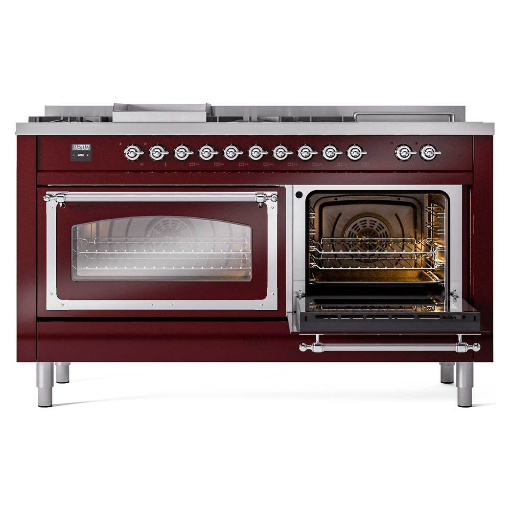 ILVE_UN60FSNMPBUCLP_Nostalgie_II_60"_Dual_Fuel_Range_side_oven_door_opened