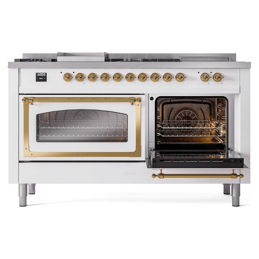 ILVE_UN60FSNMPWHGLP_Nostalgie_II_60"_Dual_Fuel_Range_side_oven_door_opened