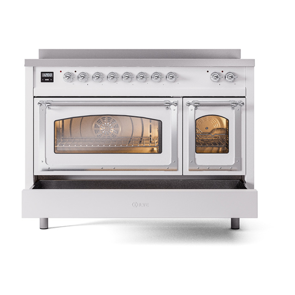 ILVE_UNI486NMPWHC_Nostalgie_II_48"_Induction_Range_drawer_opened