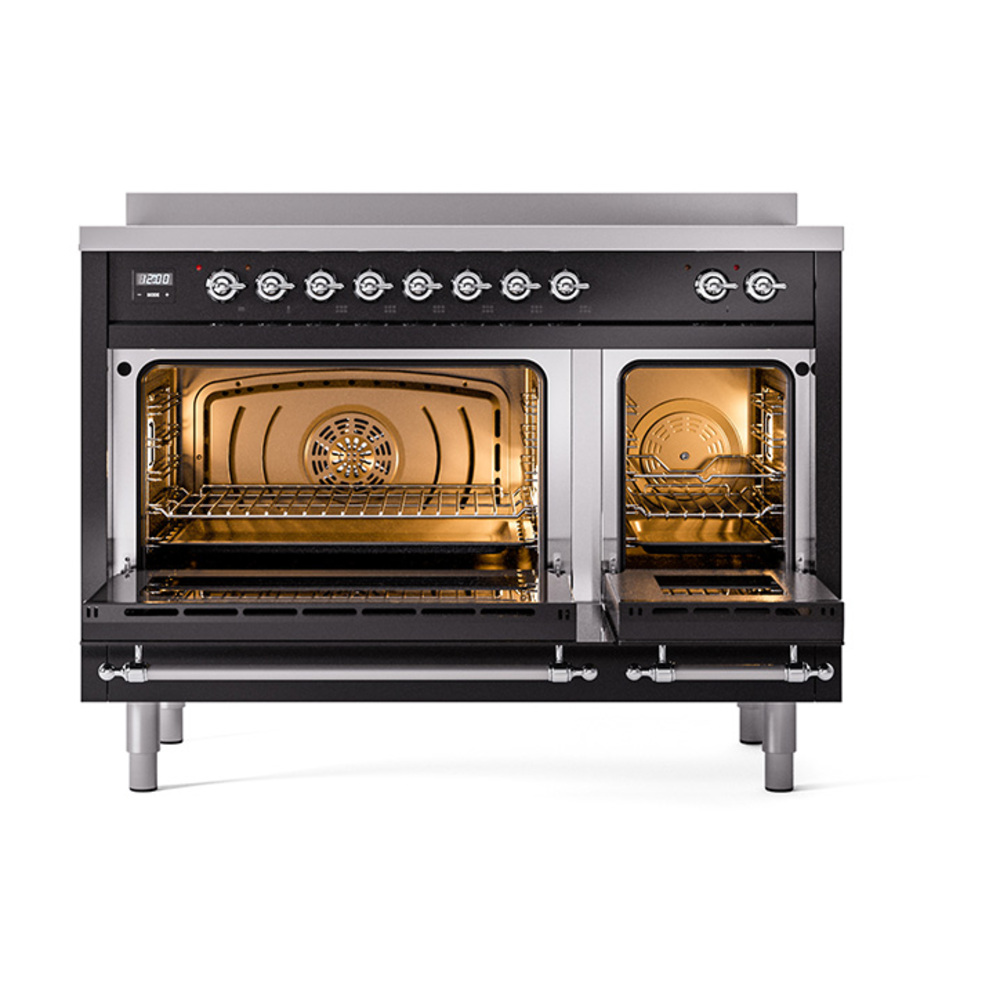 ILVE_UNI486QNMPBKC_Nostalgie_II_48"_Induction_Range_oven_door_opened