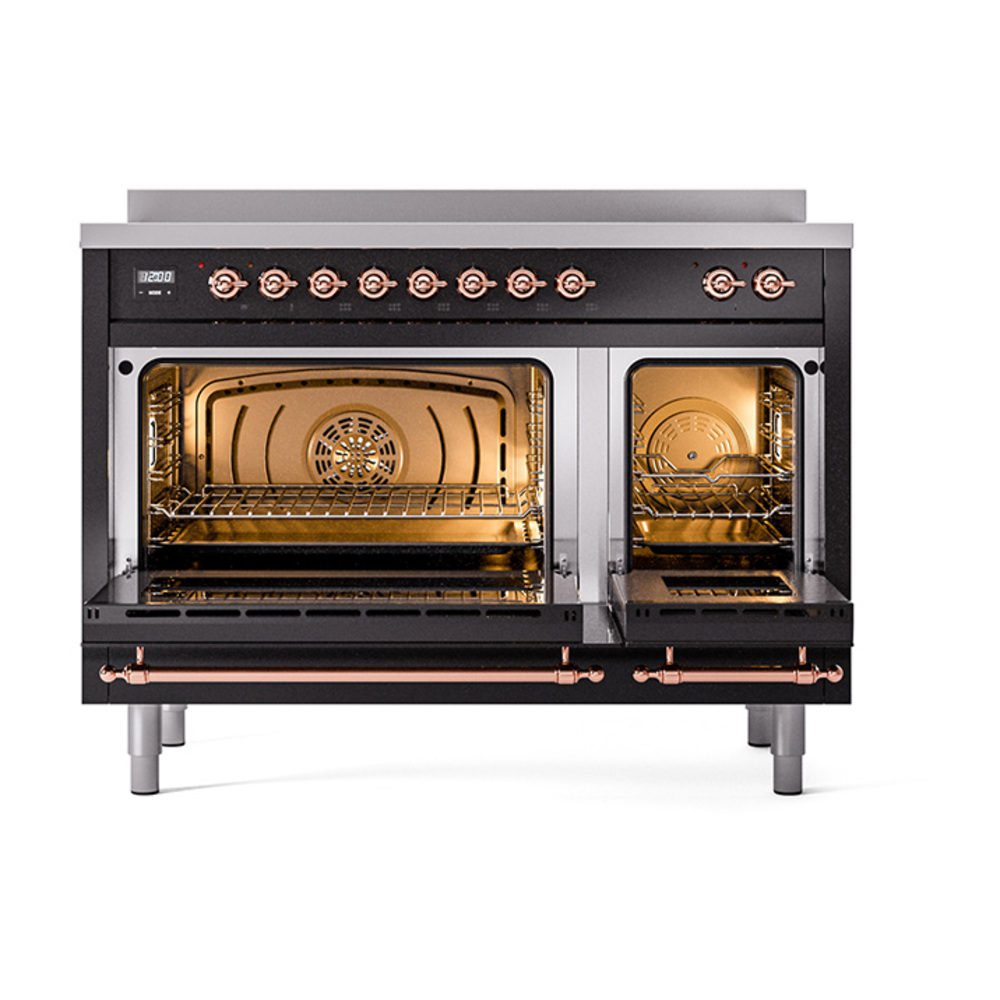 ILVE_UNI486QNMPBKP_Nostalgie_II_48"_Induction_Range_oven_door_opened