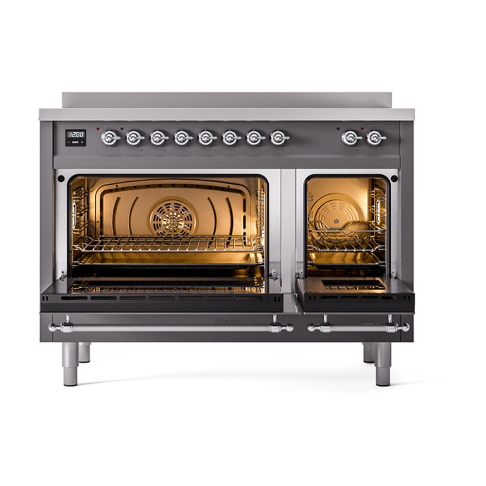 ILVE_UNI486QNMPMGC_Nostalgie_II_48"_Induction_Range_oven_door_opened