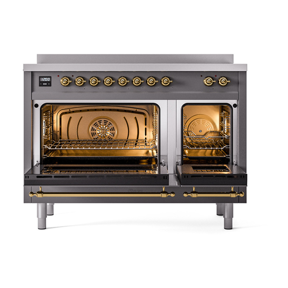 ILVE_UNI486QNMPMGG_Nostalgie_II_48"_Induction_Range_oven_door_opened