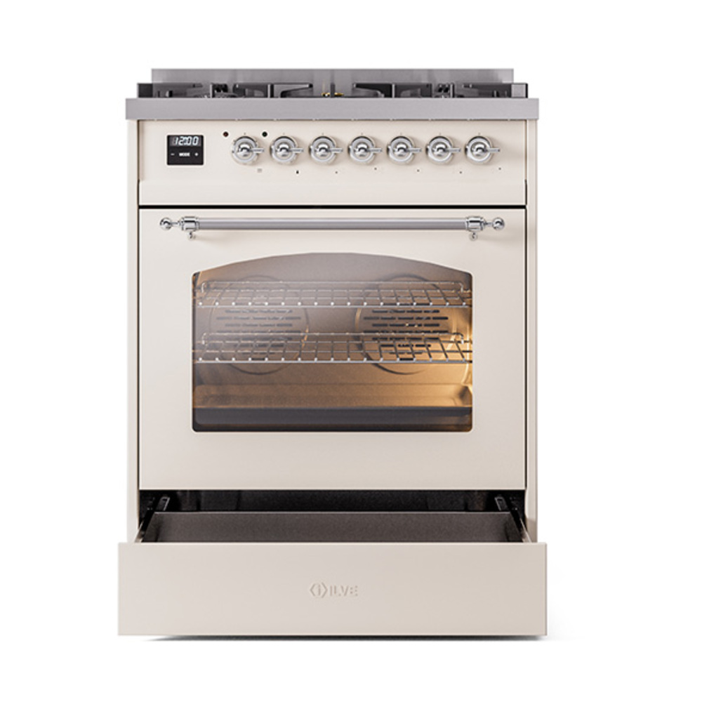 ILVE_UP30NMPAWC_Nostalgie_II_30"_Dual_Fuel_Range_drawer_opened