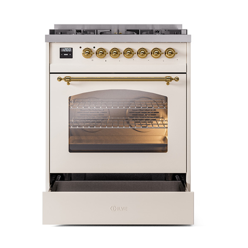 ILVE_UP30NMPAWG_Nostalgie_II_30"_Dual_Fuel_Range_drawer_opened