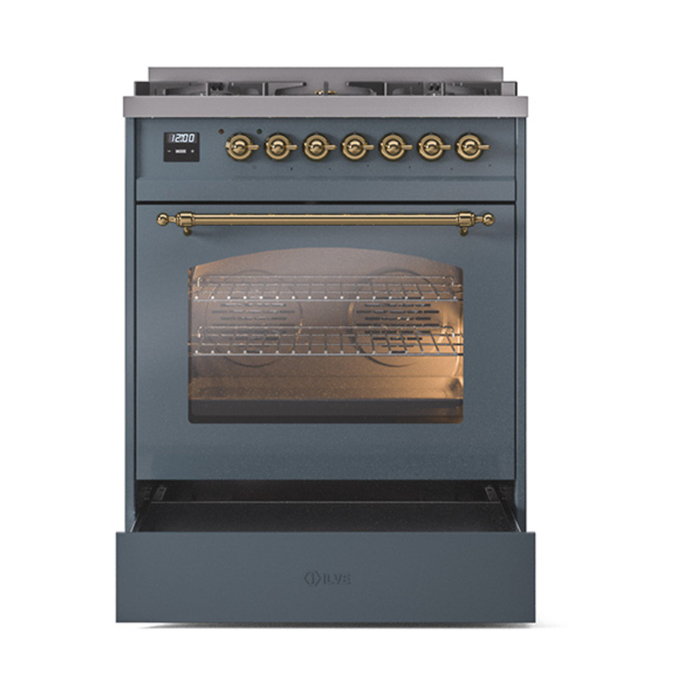 ILVE_UP30NMPBGGLP_Nostalgie_II_30"_Dual_Fuel_Range_drawer_opened