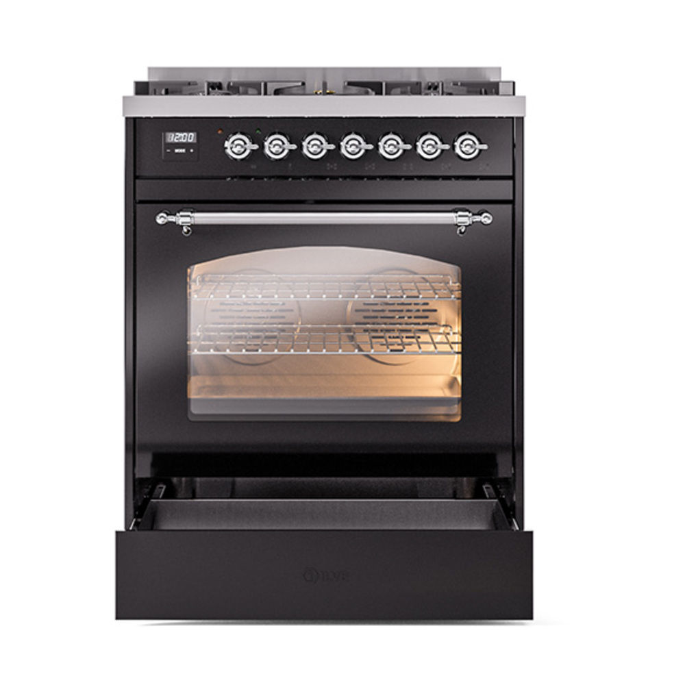 ILVE_UP30NMPBKCLP_Nostalgie_II_30"_Dual_Fuel_Range_drawer_opened