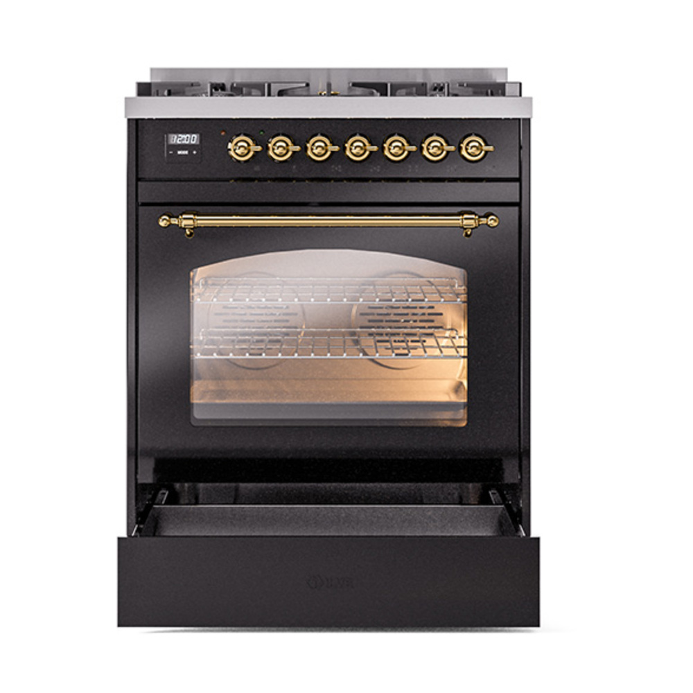 ILVE_UP30NMPBKGLP_Nostalgie_II_30"_Dual_Fuel_Range_drawer_opened