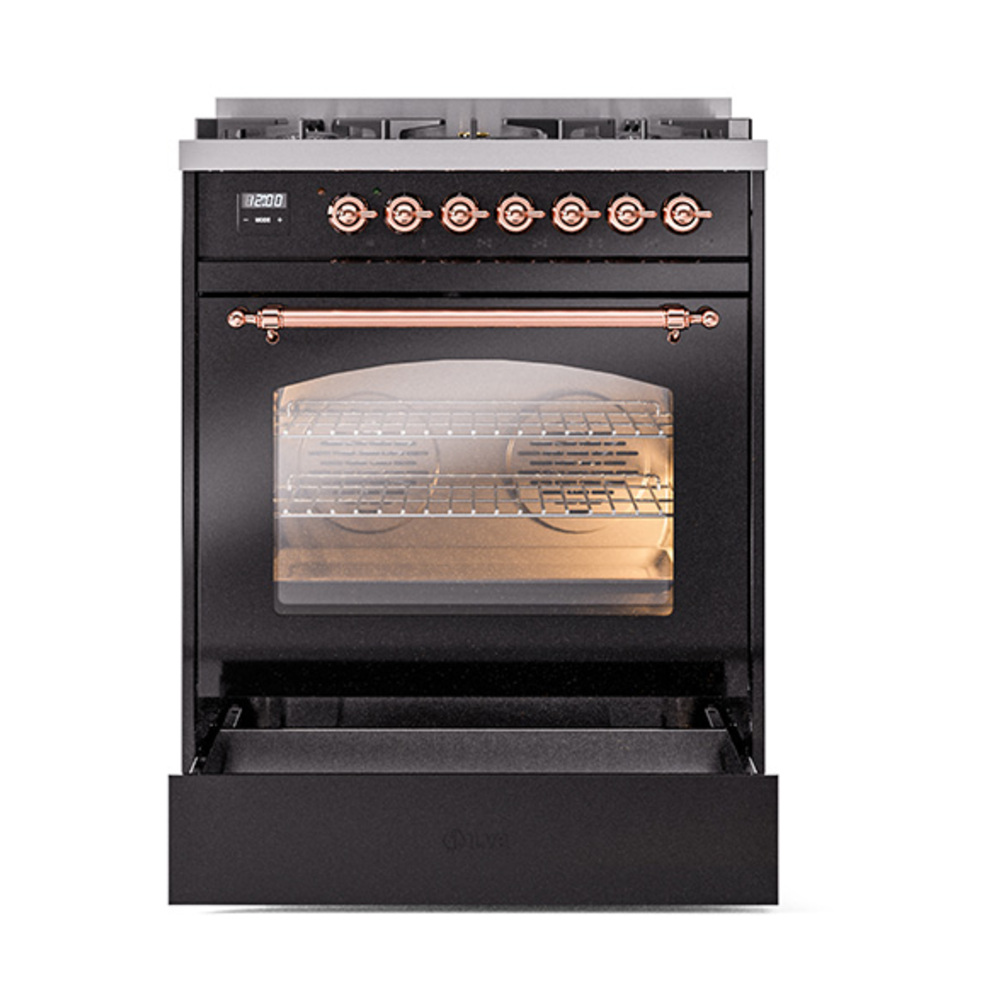 ILVE_UP30NMPBKPLP_Nostalgie_II_30"_Dual_Fuel_Range_drawer_opened
