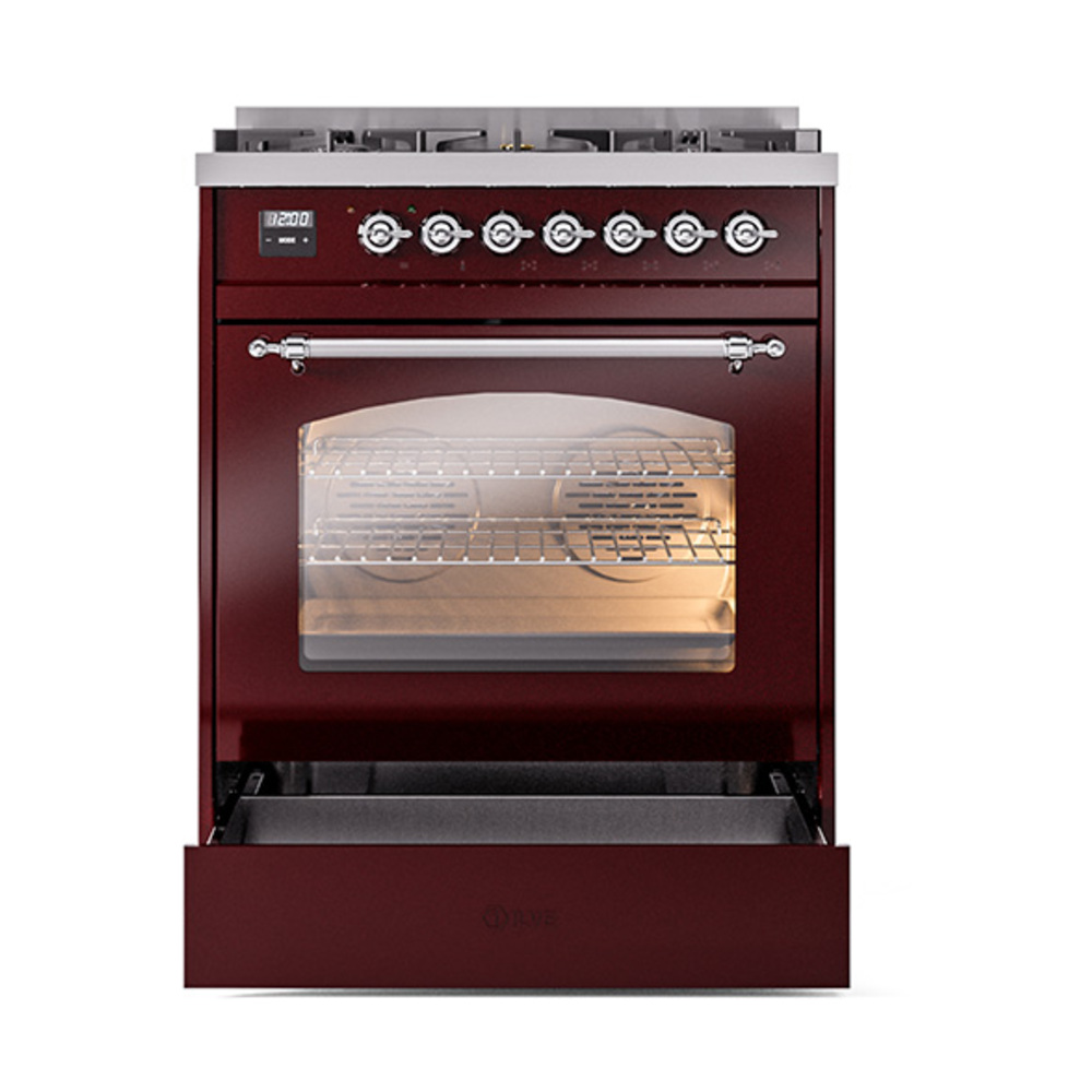 ILVE_UP30NMPBUCLP_Nostalgie_II_30"_Dual_Fuel_Range_drawer_opened