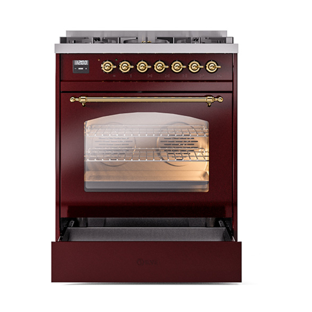 ILVE_UP30NMPBUG_Nostalgie_II_30"_Dual_Fuel_Range_drawer_opened