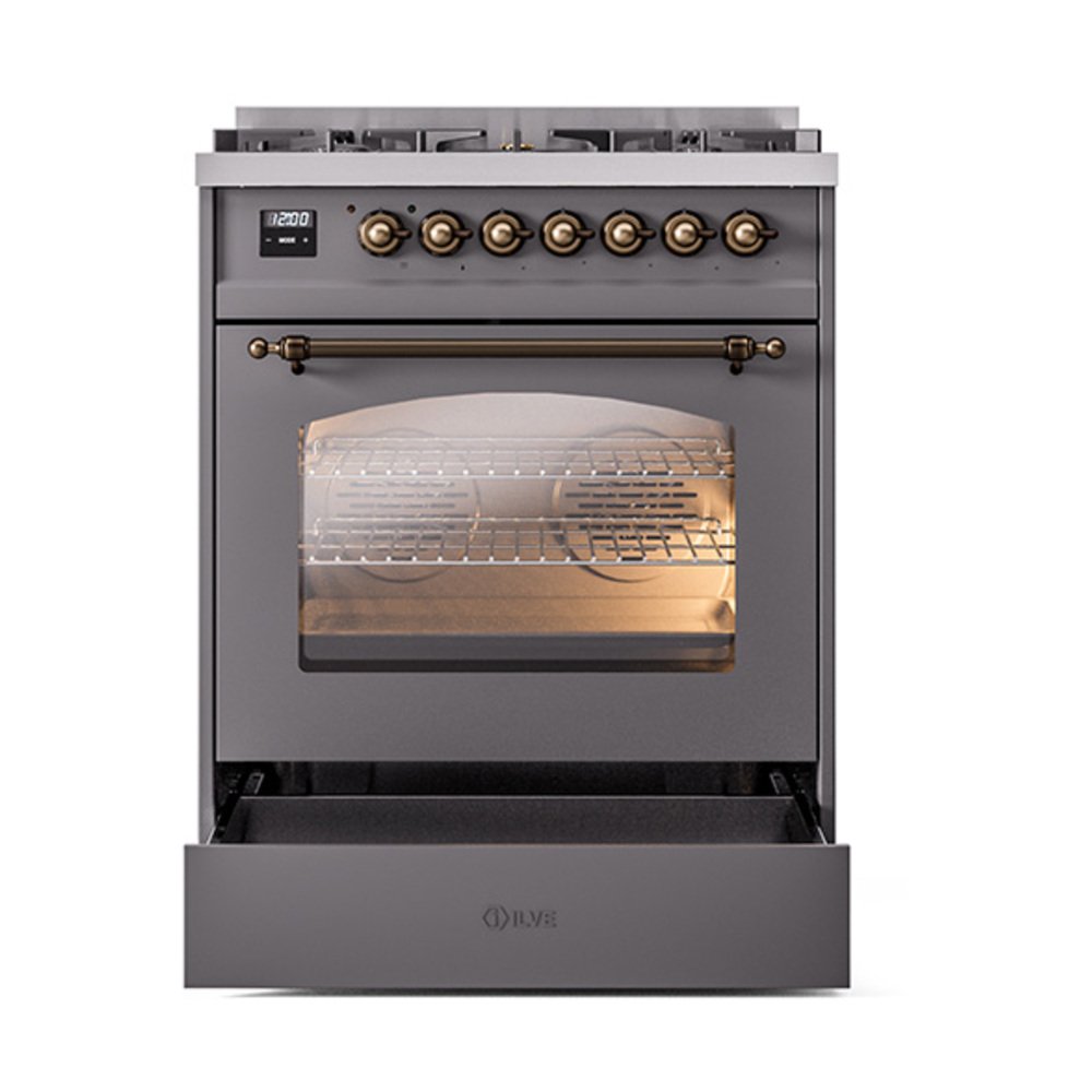 ILVE_UP30NMPMGB_Nostalgie_II_30"_Dual_Fuel_Range_drawer_opened