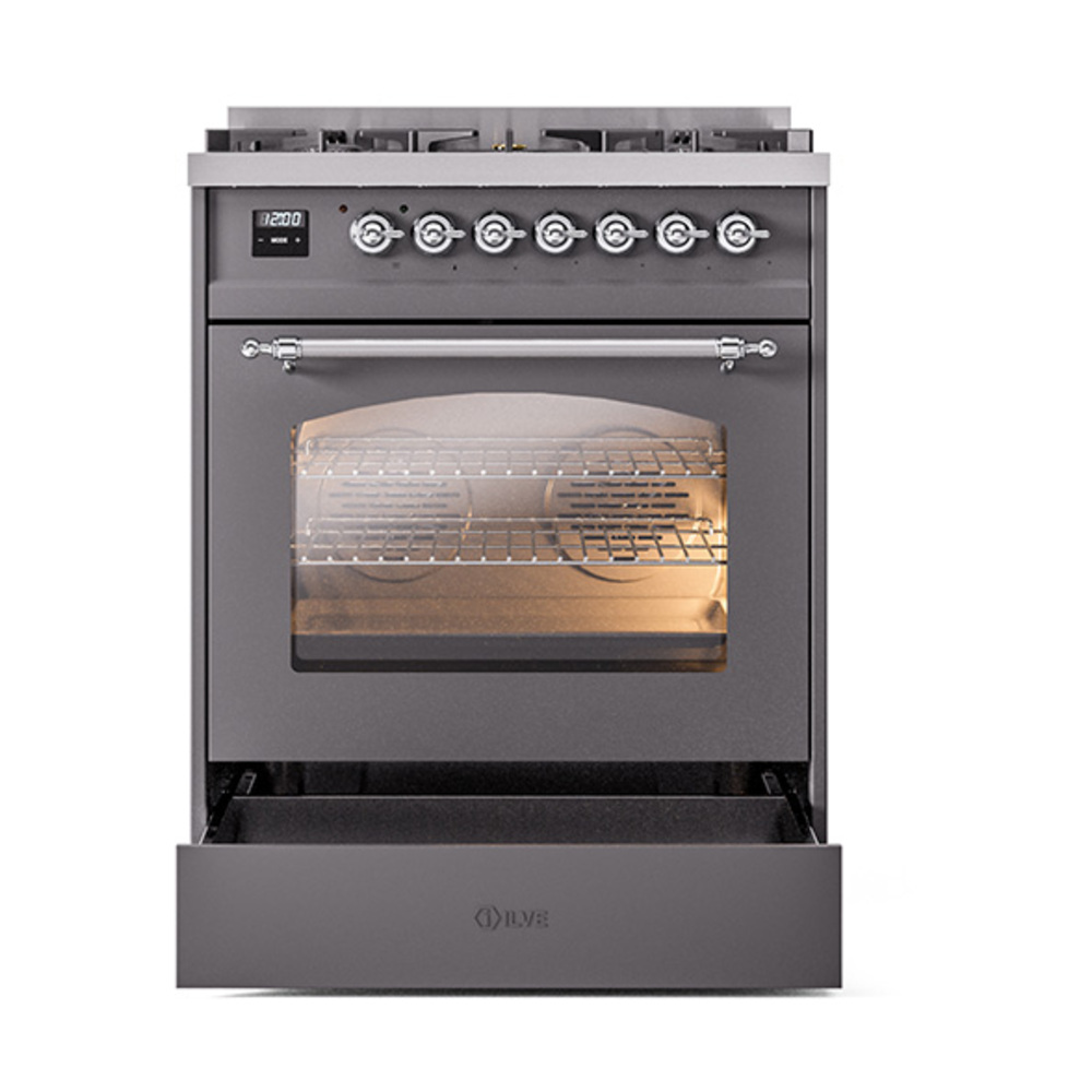 ILVE_UP30NMPMGC_Nostalgie_II_30"_Dual_Fuel_Range_drawer_opened