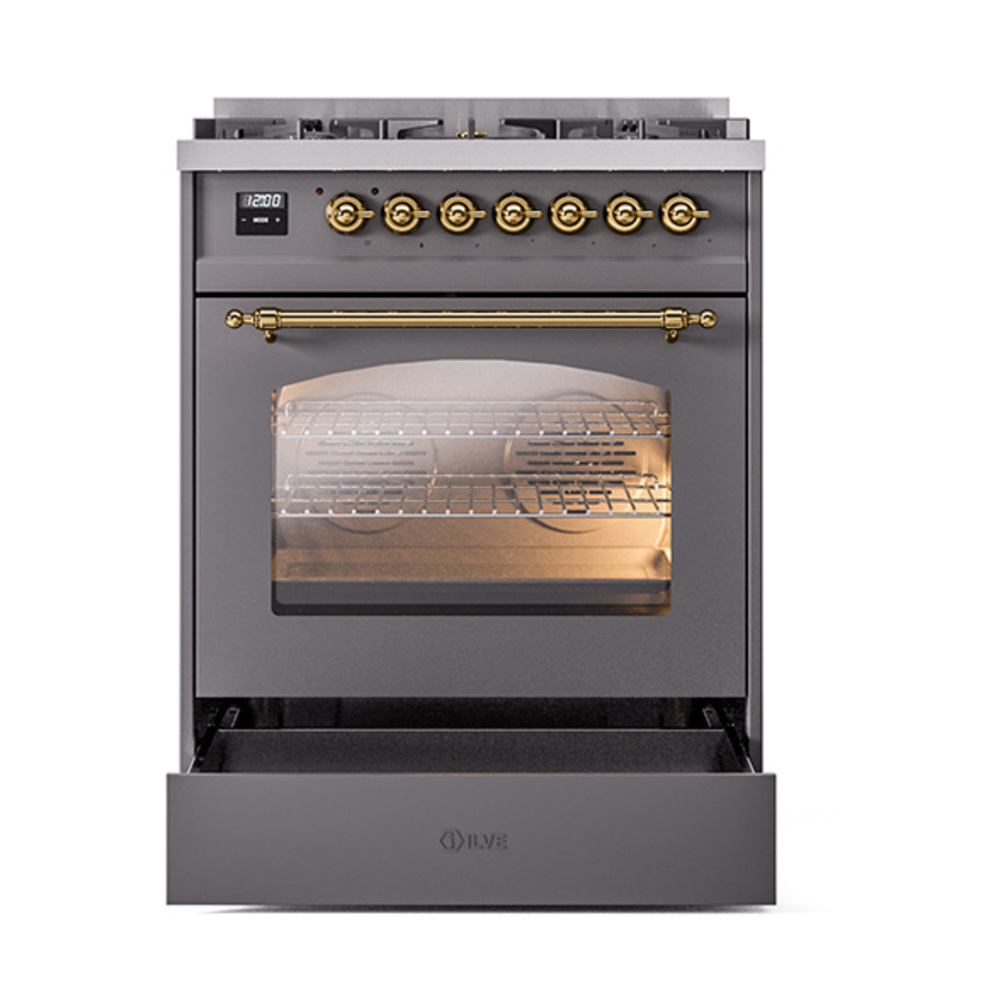 ILVE_UP30NMPMGGLP_Nostalgie_II_30"_Dual_Fuel_Range_drawer_opened